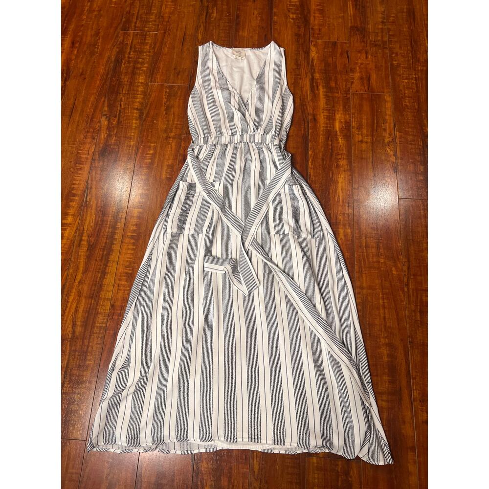 Harper Heritage XXS Blue White Striped Wrap Maxi Dress Belt Pockets - Picture 2 of 8